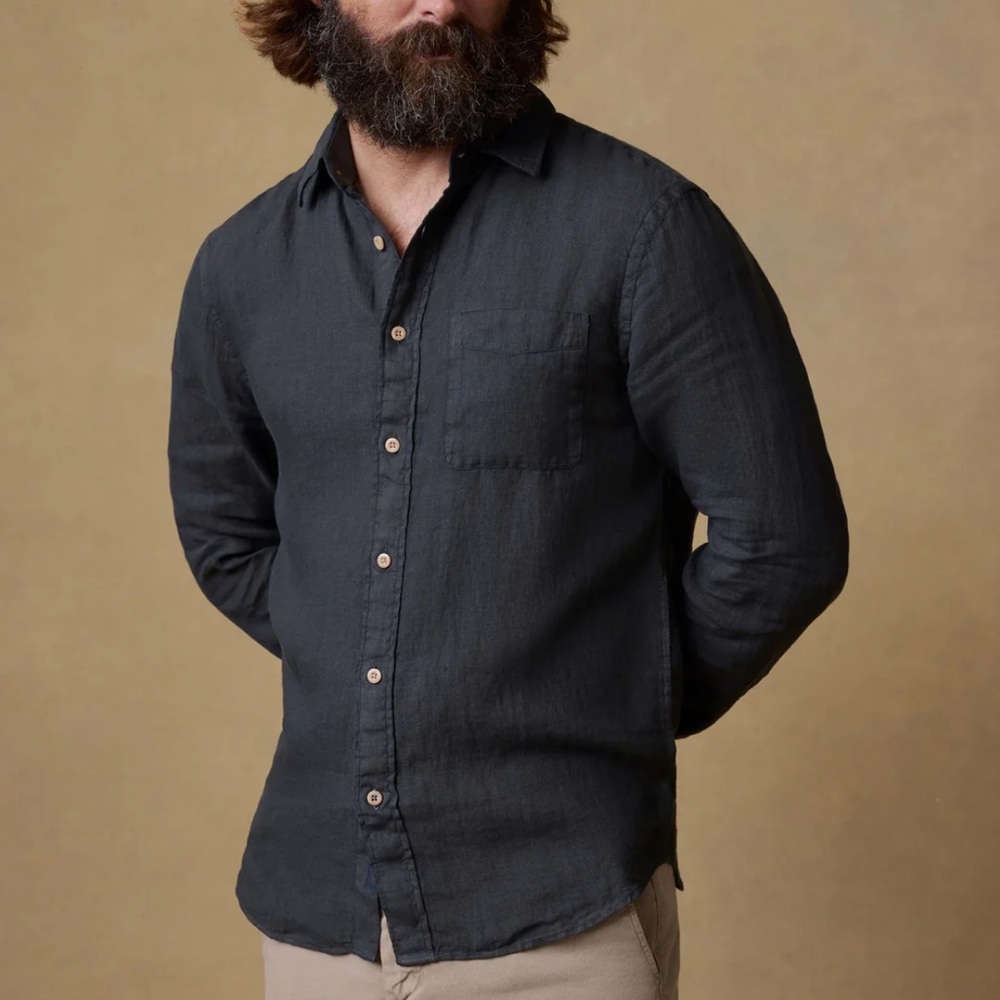 Faherty Mens Laguna Linen Shirt Washer Black Large NWT